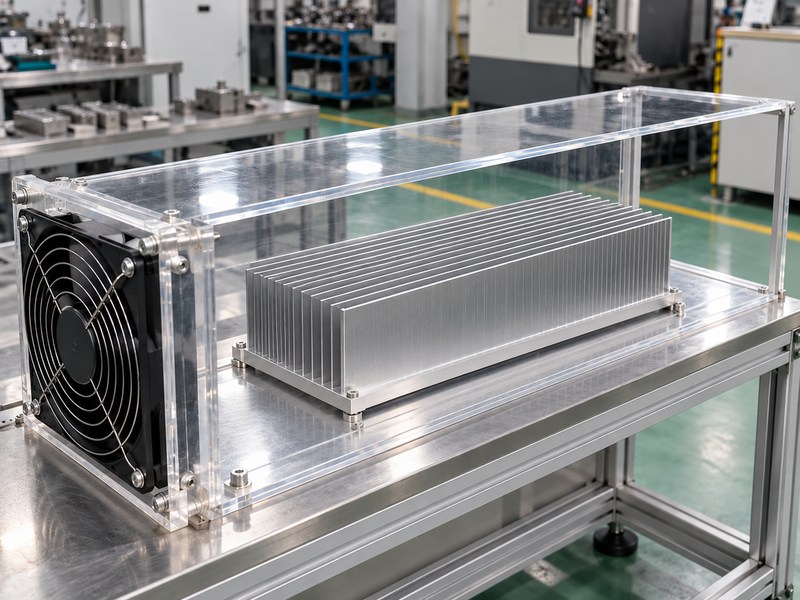 Wire EDM aluminum heat sink aligned with the channels of a ducted airflow fixture